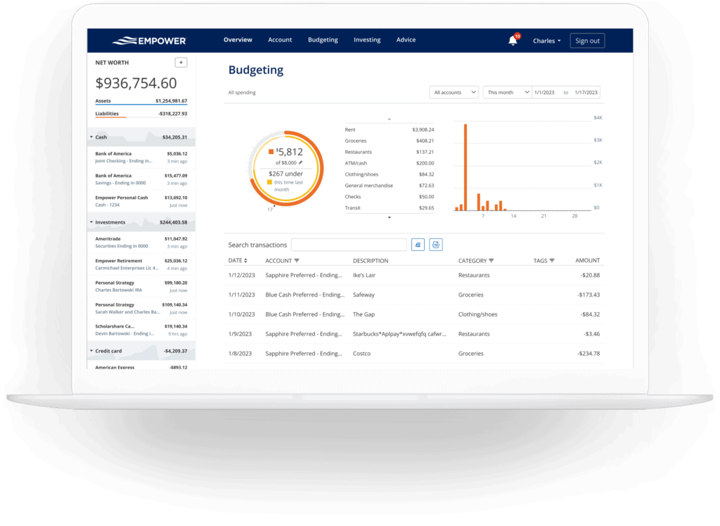 Empower's budgeting and cash flow tracking tool